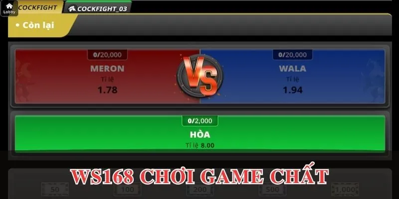 Sảnh đá gà EV88 WS168 chơi game siêu chất