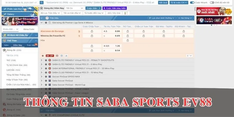 Thông tin chung về sảnh SABA Sports EV88
