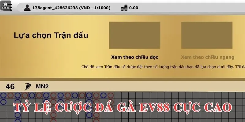 Tỷ lệ cược đá gà EV88 cực cao